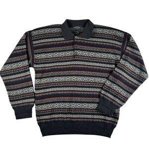 Vintage Cambridge Classics Sweater Mens Large Fair Isle Henley Knit Italy Wool